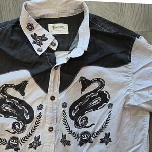 Boozelele Western Snake Floral Graphic Button Down Shirt Black Gray Mens Large